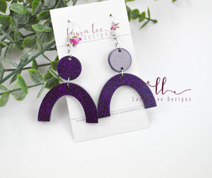 Resin Earrings || Dark Purple Glitter Large Arch