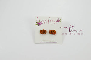 Jack O Lantern Stud Earrings || Orange Glitter