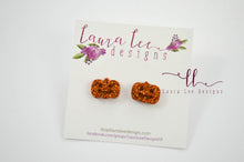 Jack O Lantern Stud Earrings || Orange Glitter