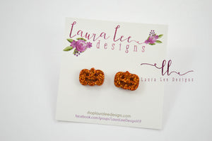 Jack O Lantern Stud Earrings || Orange Glitter || Made to Order