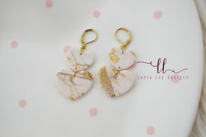 Heart Clay Earrings || Cream and Gold
