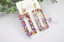 Resin Earrings || Purple, Red, and Gold Glitter Rectangle