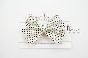 Large Handtied Timber Bow || Black and White Polka Dots