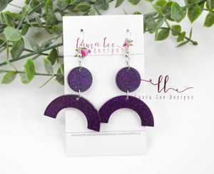Resin Earrings || Dark Purple Glitter Small Arch