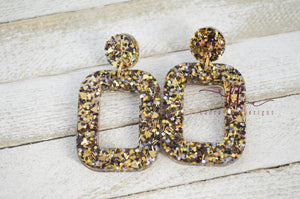 Stud Resin Earrings || Black and Gold Confetti Glitter