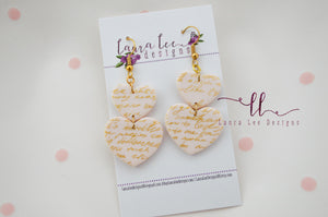 Heart Clay Earrings || Cream and Gold Love Letters
