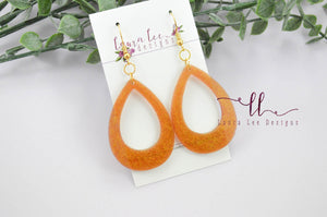 Resin Earrings || Rust Orange Shimmer Teardrop