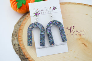 Arch Resin Earrings || Gray Holographic Glitter