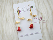 Rose Dangle Earrings || Red and Gold Roses
