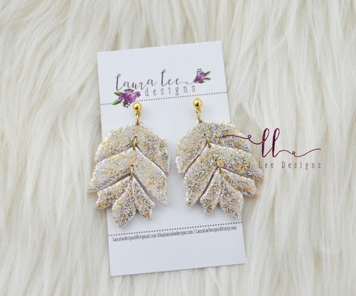 Kennedy Clay Earrings || Gold and White Glitter