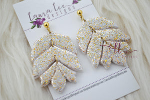 Kennedy Clay Earrings || Gold and White Glitter