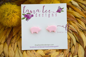 Pig Stud Earrings || Pink