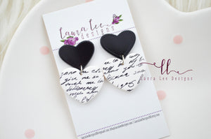 Heart Clay Earrings || Black and White Love Letters