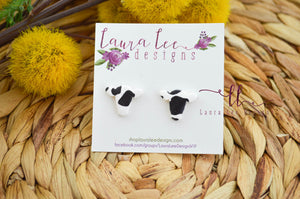 Cow Print Stud Earrings || Black and White || Made to Order