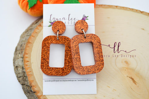 Resin Earrings || Orange Glitter