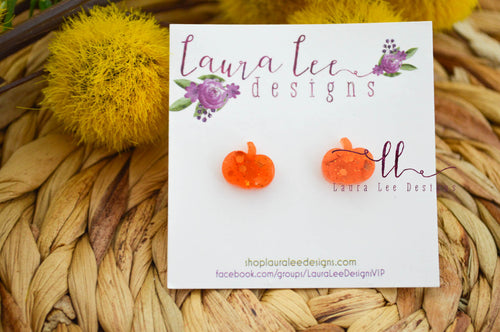 Pumpkin Stud Earrings || Chunky Orange Glitter