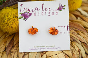 Pumpkin Stud Earrings || Orange Chunky Glitter