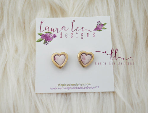 Heart Stud Earrings || Valentine's Day Swirl with Gold