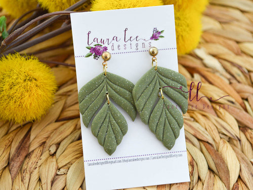 Penelope Clay Earrings || Olive Green Glitter