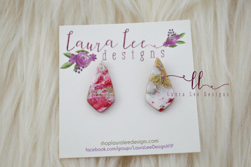 Dagger Stud Earrings || Red and Gold