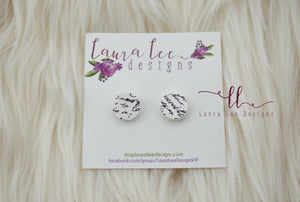 Round Clay Stud Earrings || Black and White Love Letters