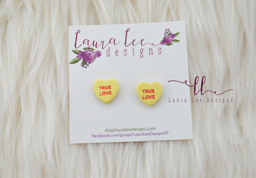 Conversation Heart Stud Earrings || Yellow True Love