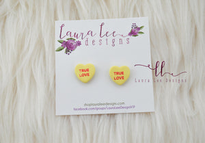 Conversation Heart Stud Earrings || Yellow True Love || Made to Order