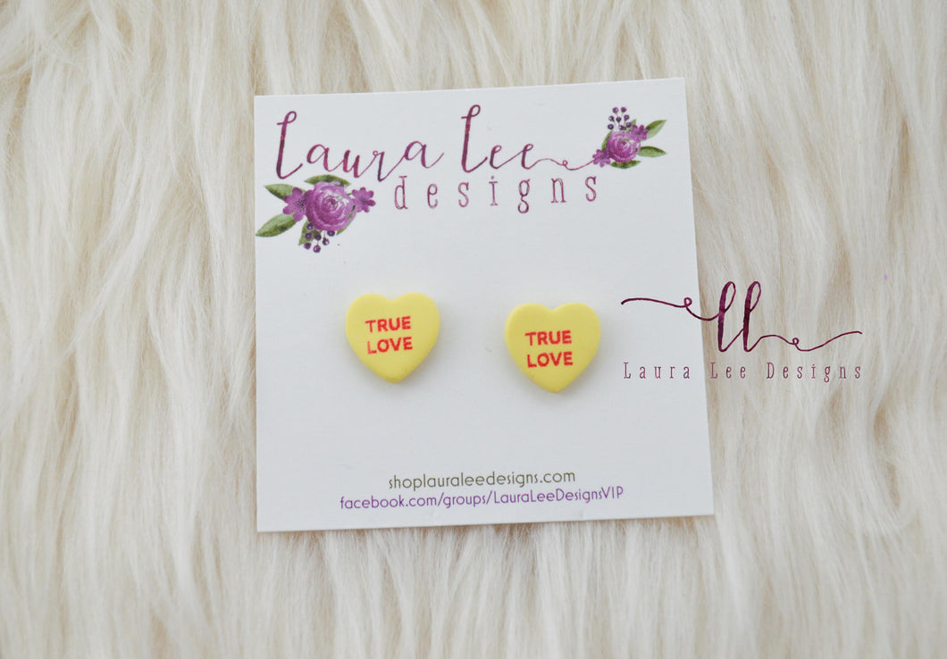 Conversation Heart Stud Earrings || Yellow True Love || Made to Order