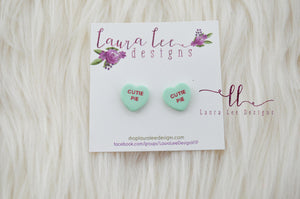 Conversation Heart Stud Earrings || Mint Cutie Pie || Made to Order