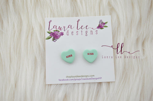 Conversation Heart Stud Earrings || Mint Kiss