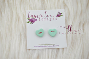 Conversation Heart Stud Earrings || Mint Kiss