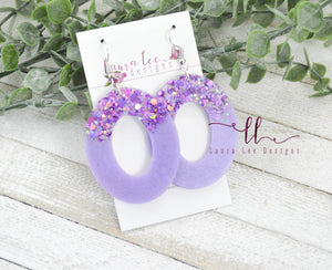 Resin Earrings || Lavender Glitter Oval