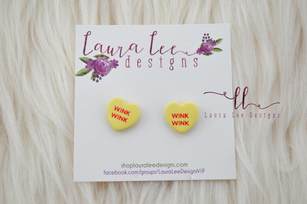 Conversation Heart Stud Earrings || Yellow Wink Wink || Made to Order