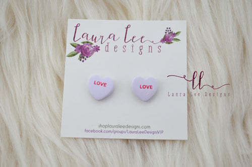 Conversation Heart Stud Earrings || Lavender Love