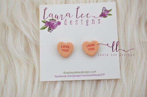 Conversation Heart Stud Earrings || Peach Love You