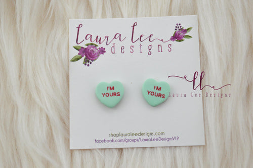 Conversation Heart Stud Earrings || Mint I'm Yours
