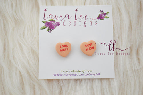 Conversation Heart Stud Earrings || Peach Soul Mate