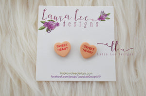 Conversation Heart Stud Earrings || Peach Sweet Heart || Made to Order