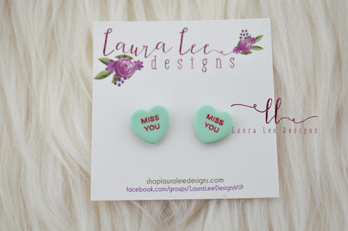 Conversation Heart Stud Earrings || Mint Miss You