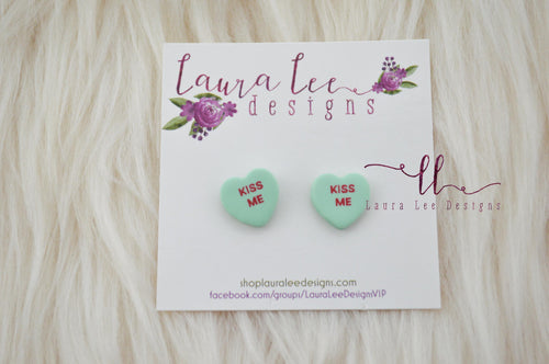 Conversation Heart Stud Earrings || Mint Kiss Me