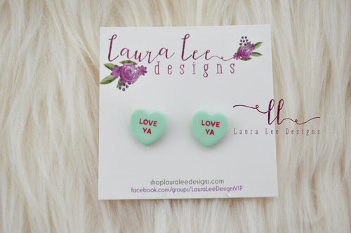 Conversation Heart Stud Earrings || Mint Love Ya || Made to Order