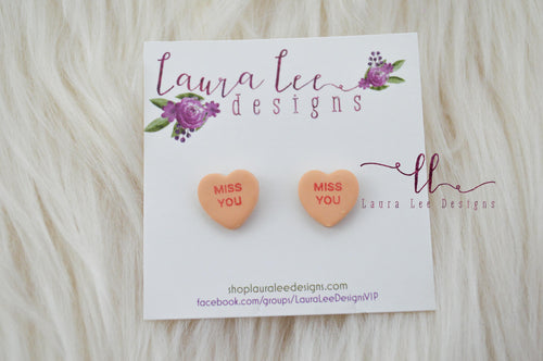 Conversation Heart Stud Earrings || Peach Miss You