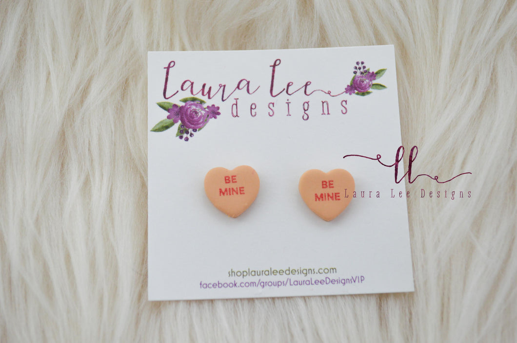 Conversation Heart Stud Earrings || Peach Be Mine || Made to Order