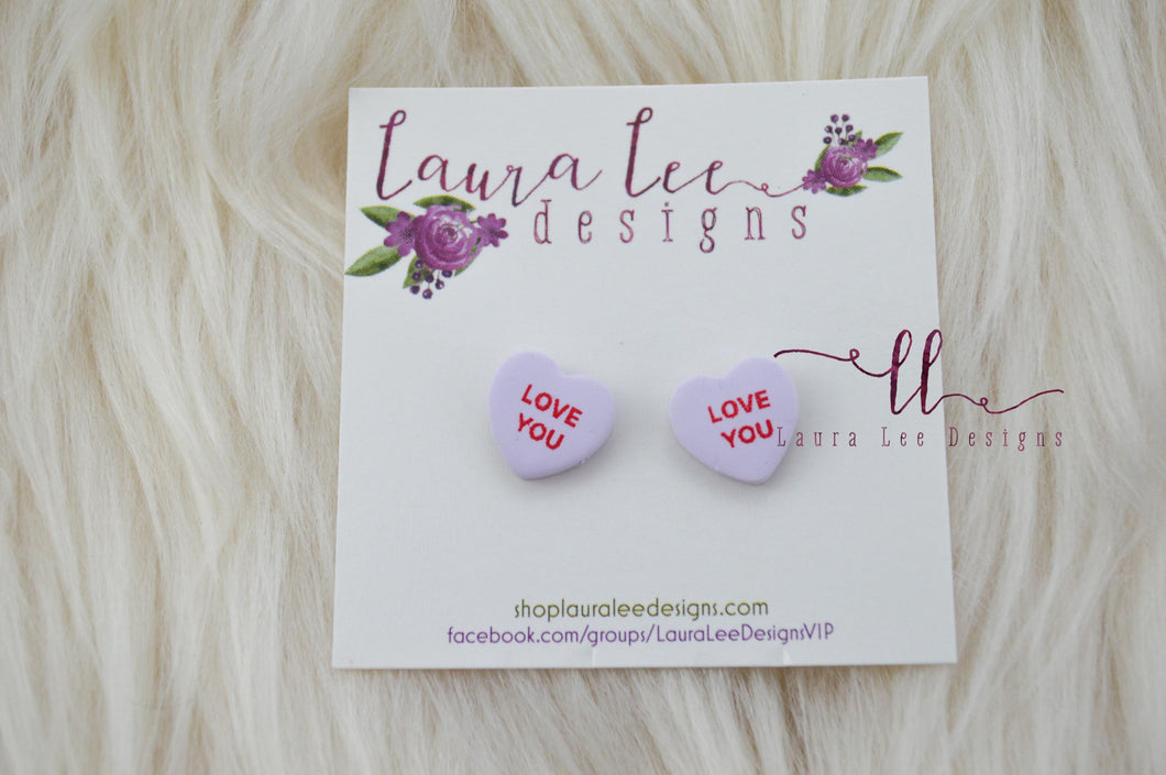 Conversation Heart Stud Earrings || Lavender Love You
