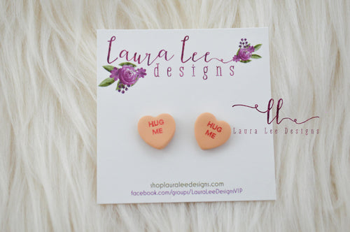 Conversation Heart Stud Earrings || Peach Hug Me