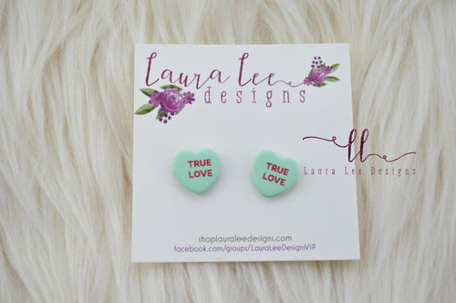Conversation Heart Stud Earrings || Mint True Love