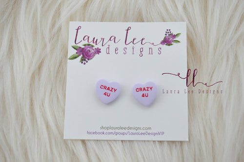Conversation Heart Stud Earrings || Lavender Crazy 4 U