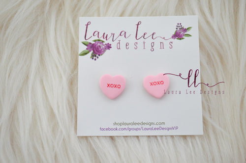Conversation Heart Stud Earrings || Pink XOXO || Made To Order