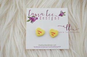 Conversation Heart Stud Earrings || Yellow Love Ya || Made to Order