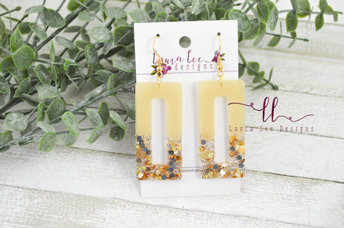 Resin Earrings || Tan and Gold Rectangle